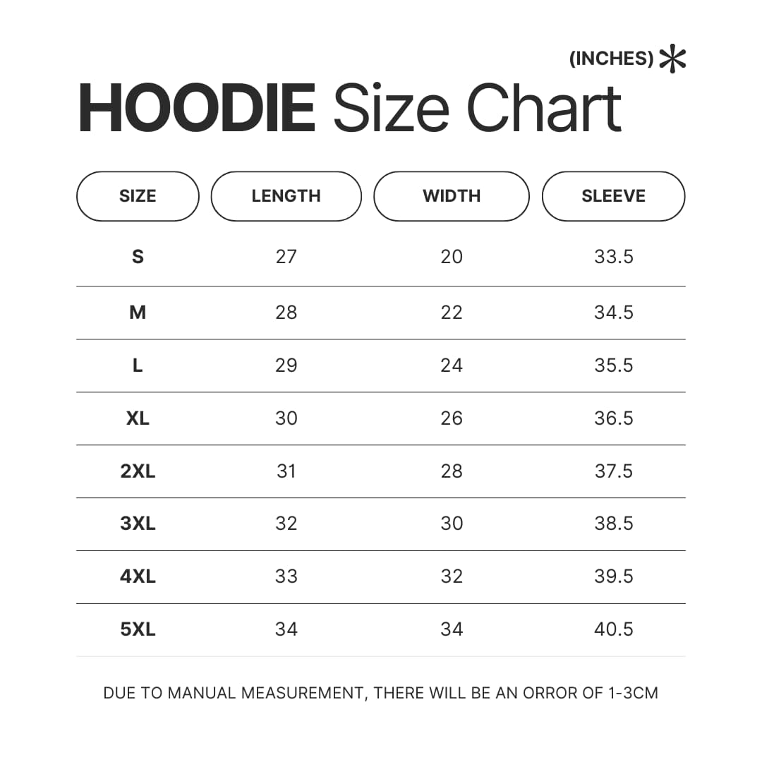 Hoodie Size Chart - Bad Bunny UK Shop