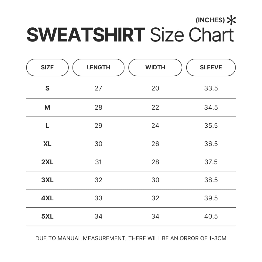 Sweatshirt Size Chart - Bad Bunny UK Shop