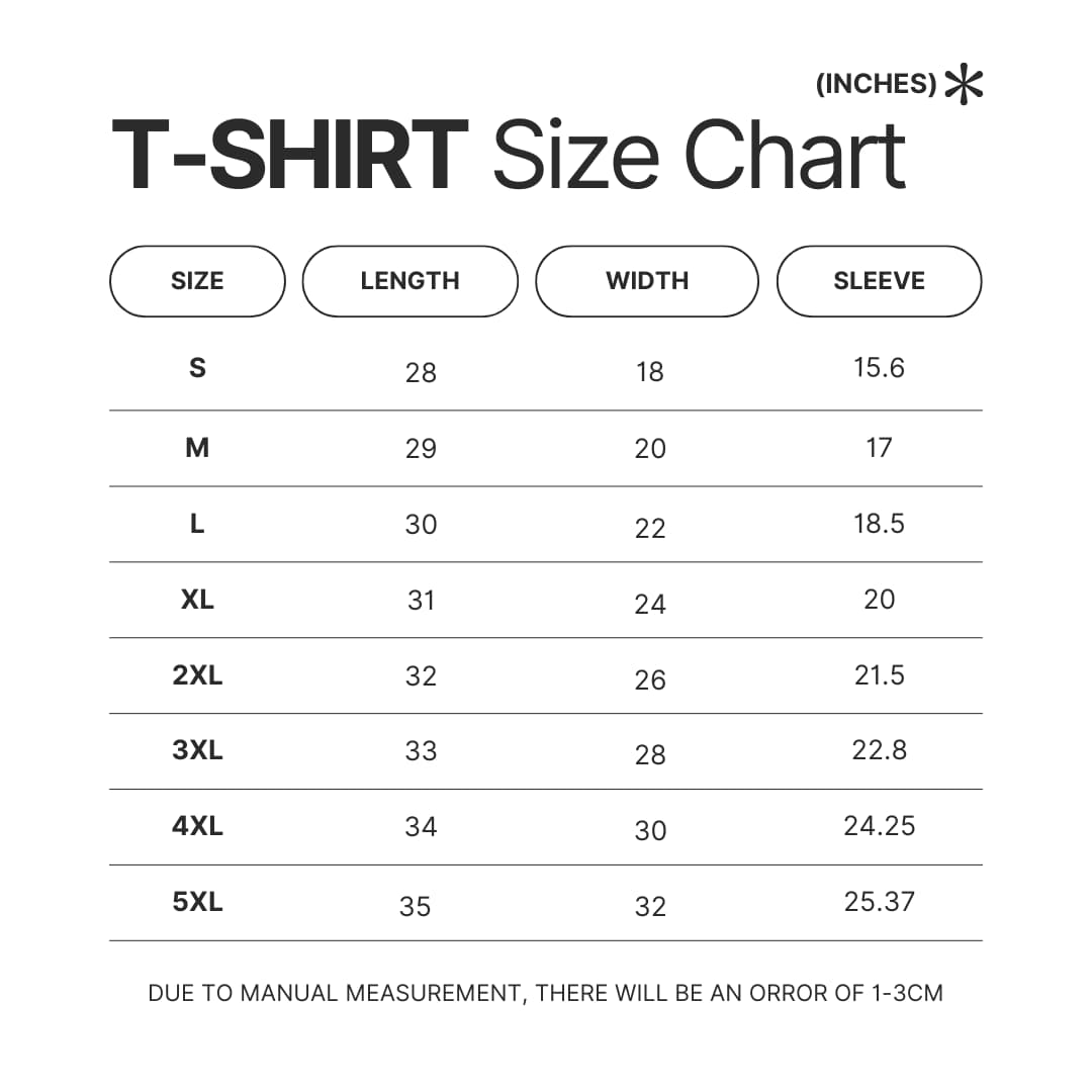 T shirt Size Chart - Bad Bunny UK Shop