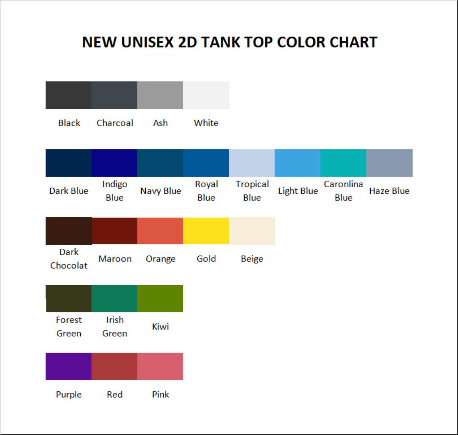 tank top color chart - Bad Bunny UK Shop