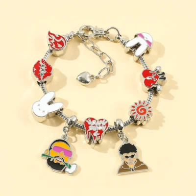 Alternative view of Rapper Bad Bunny Heart Pendant Charms Bracelet