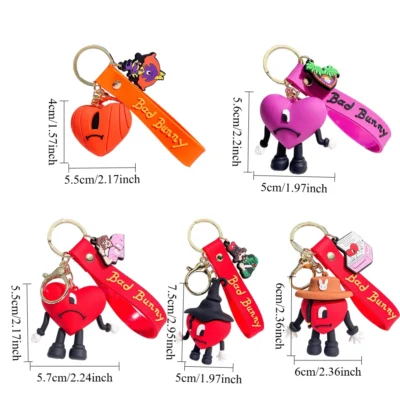 Alternative view of Rabbit Bad Bunny Heart Pendant Keychain